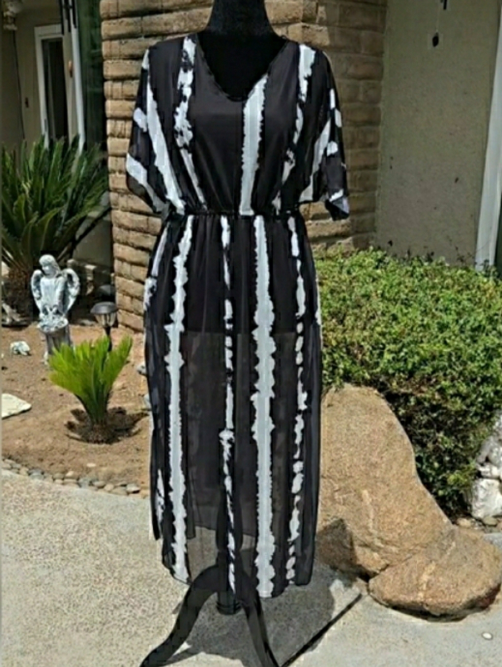 Swimsuit Coverup Vneck Black White Semi Sheer OS ⛱ NEW - Picture 3 of 11